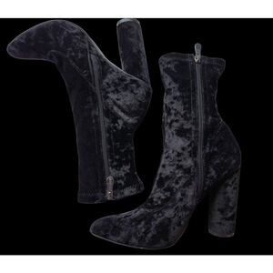 Vintage 90's Black Velvet Whimsygoth Celestial Chunky Block Heel Boots 8 1/2